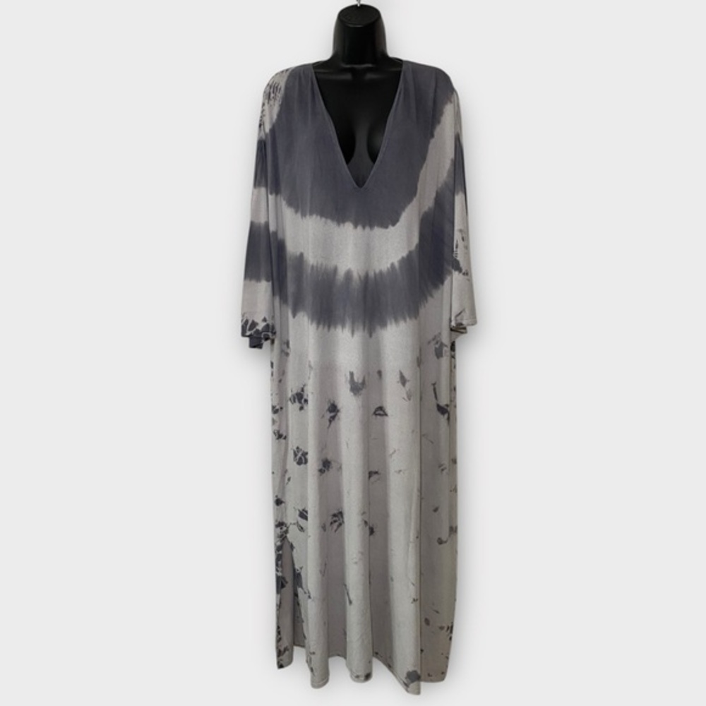 Zara Tie Dye Long Sleeve V-Neck Oversized Kaftan Boho Maxi Dress Size Medium